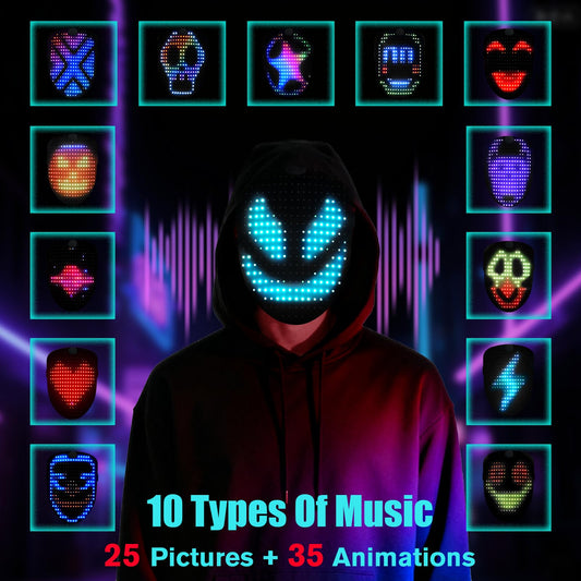 JDBMAOYE LED mask displaying 60 patterns for Halloween and cosplay settings