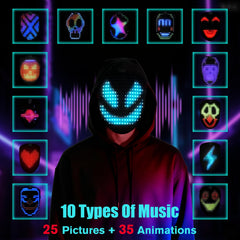 JDBMAOYE LED mask displaying 60 patterns for Halloween and cosplay settings