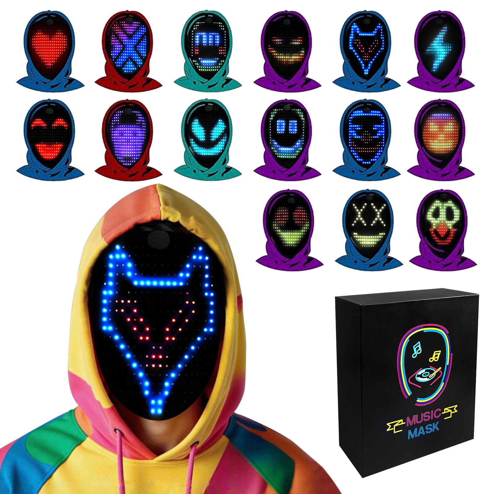 JDBMAOYE LED mask with gesture sensing for hands-free pattern control