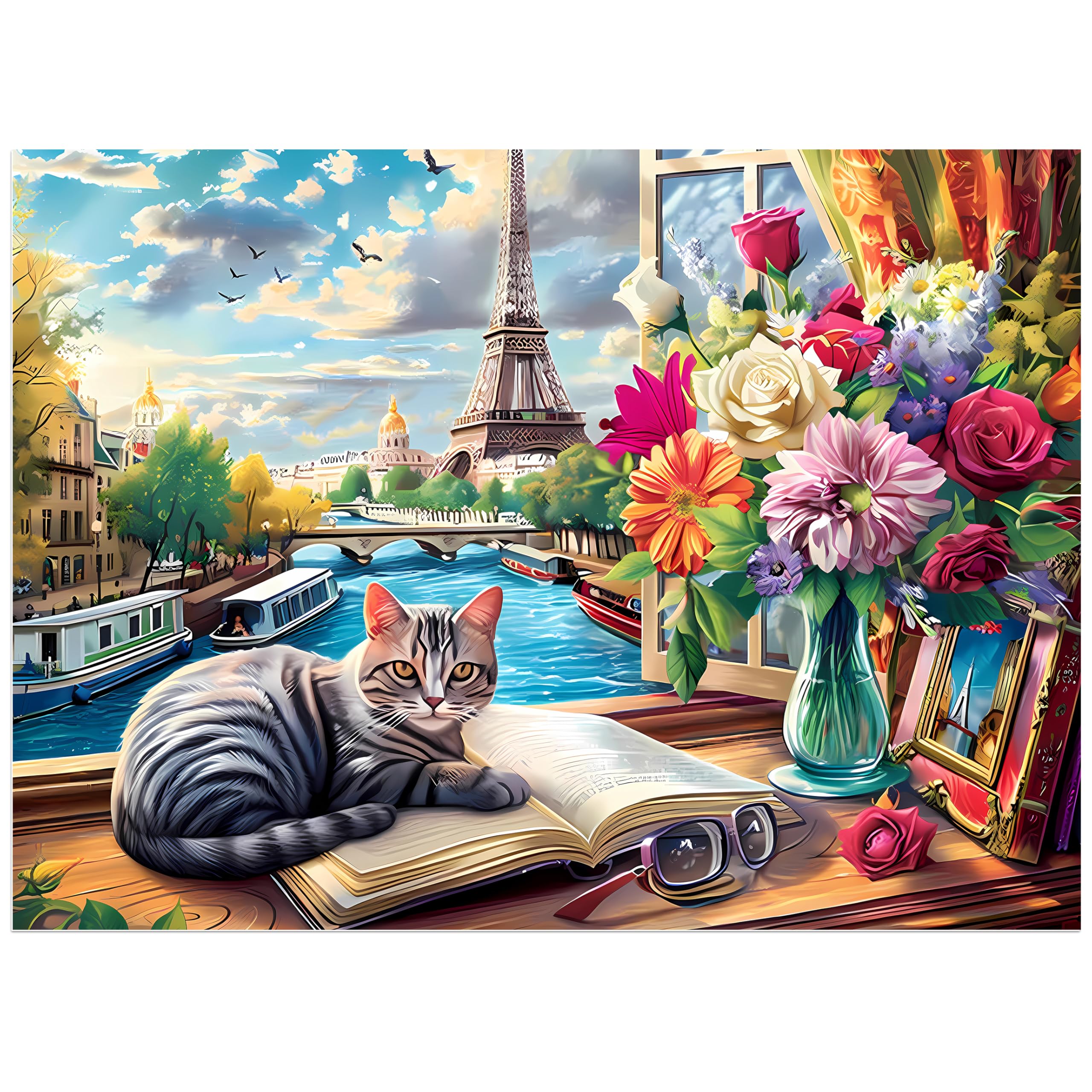 Jeacirio Cat Paris puzzle box with vibrant artwork for engaging, relaxing evenings.