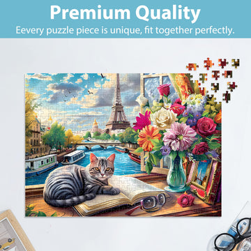 Jeacirio Cat Paris completed puzzle doubles as charming wall art.