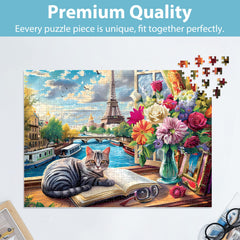 Jeacirio Cat Paris completed puzzle doubles as charming wall art.