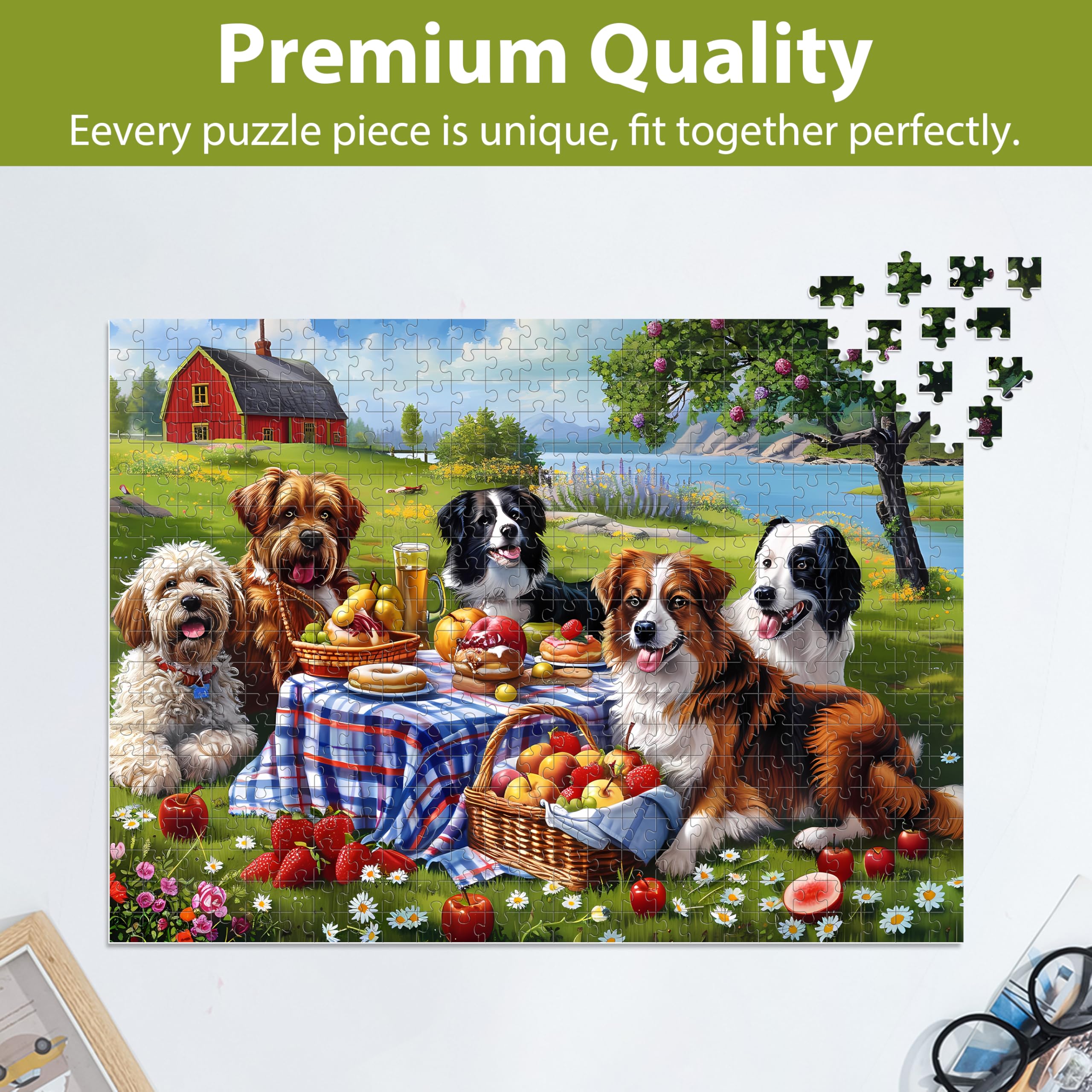 Jeacirio dog farm dinner puzzle, rustic charm ready for wall display