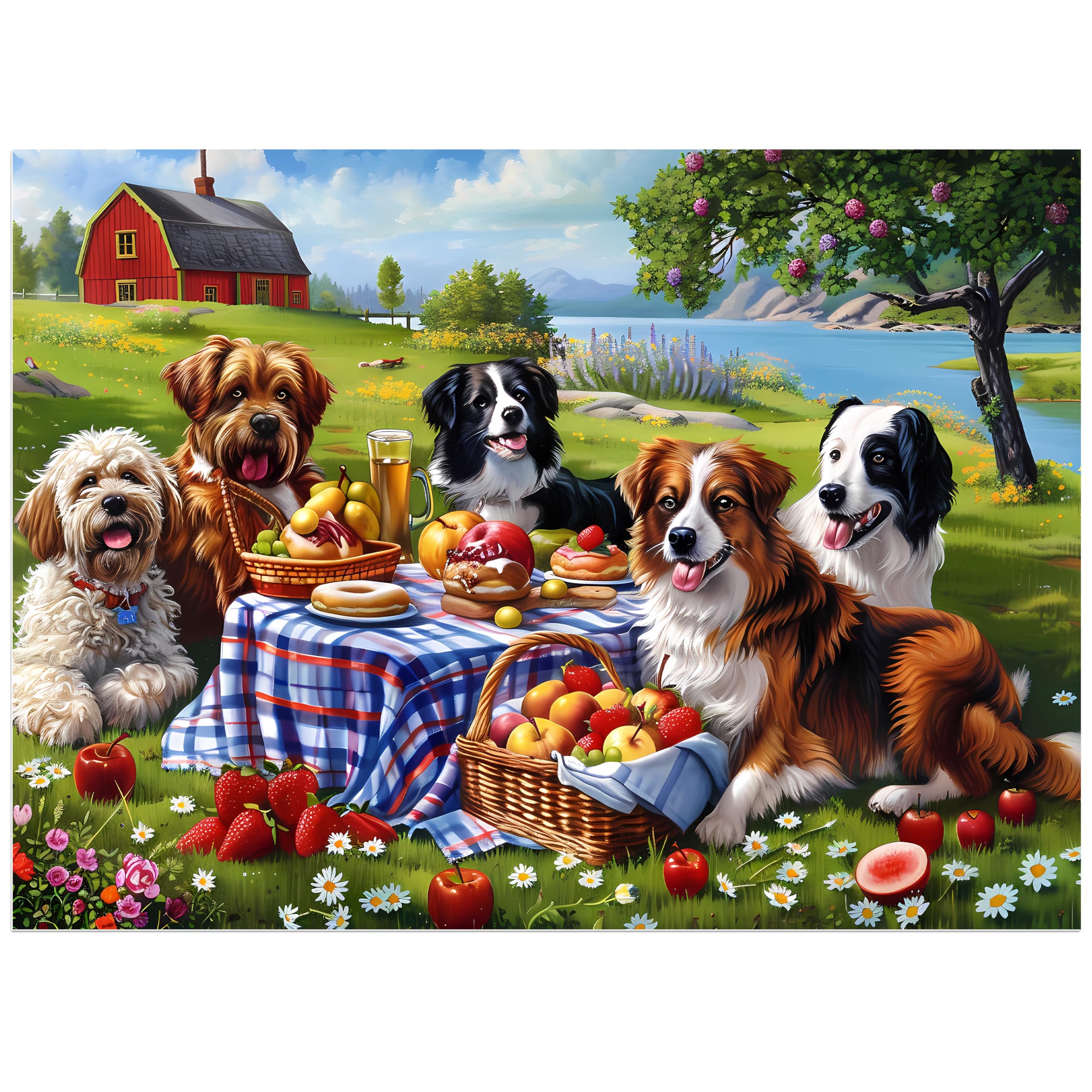 Jeacirio dogs picnic puzzle, vivid colors for family bonding during game night