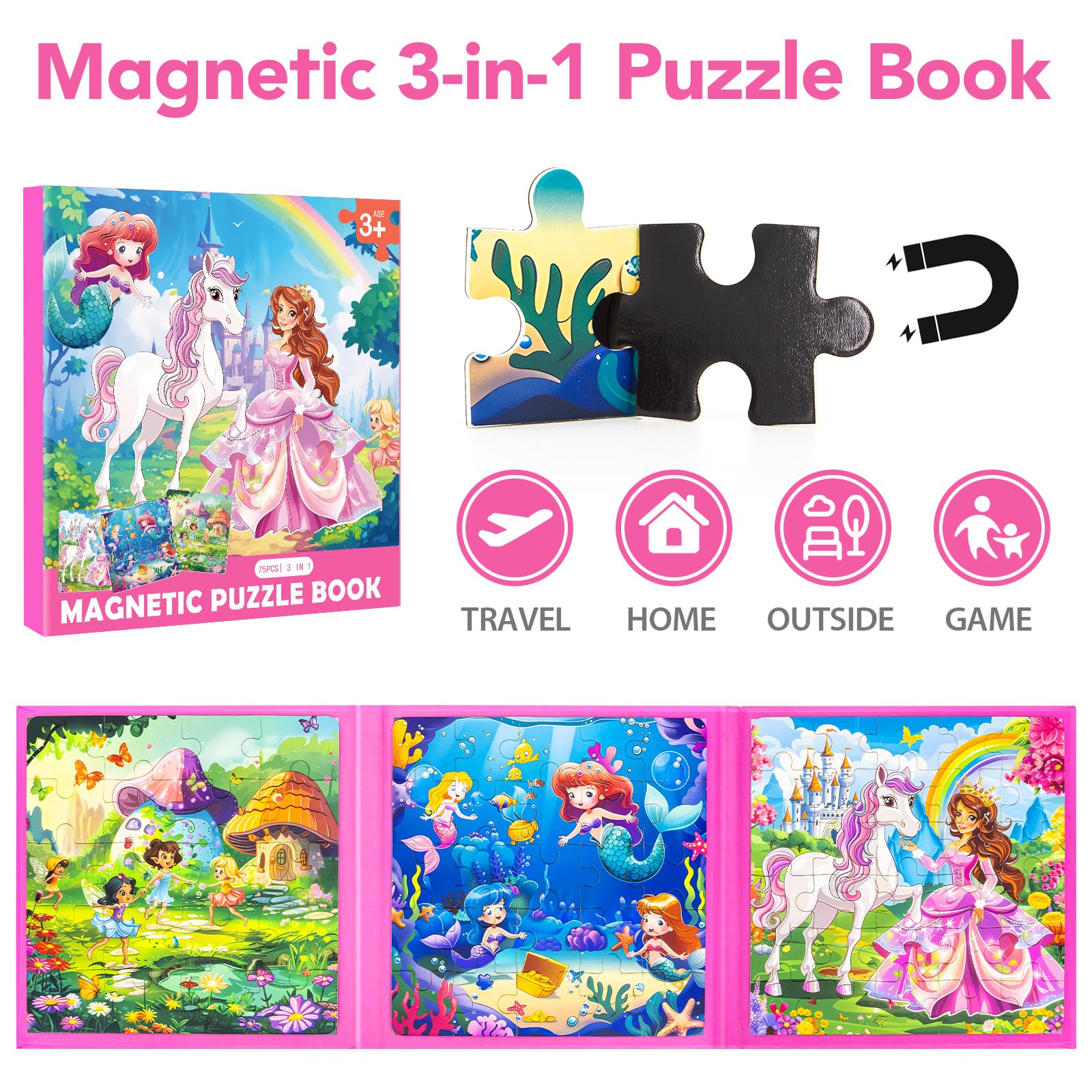 Jeacirio Princess Mermaid Puzzles 25-piece vibrant underwater scene promotes concentration.