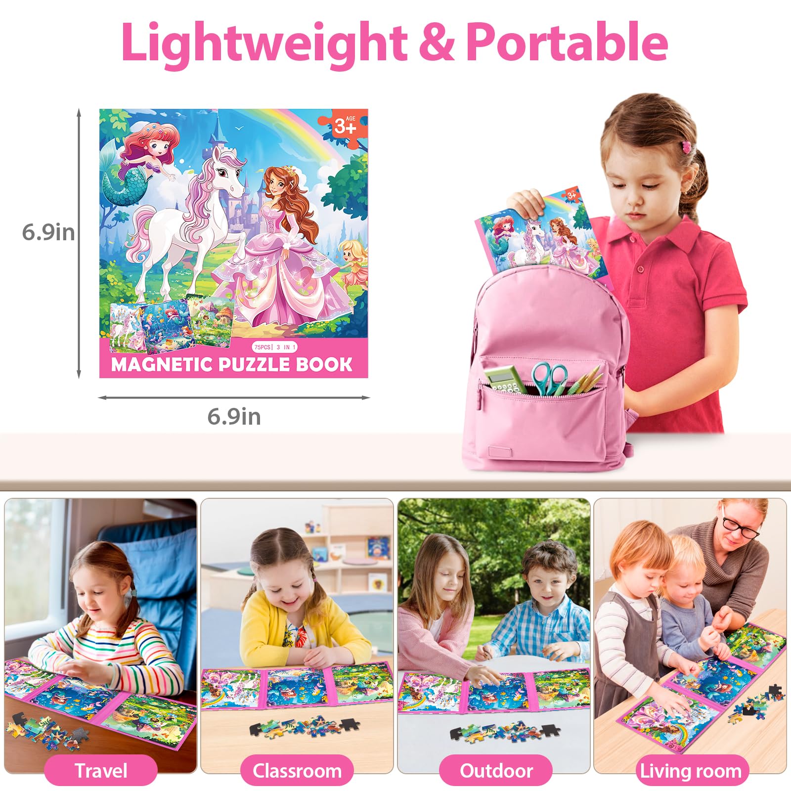 Jeacirio Princess Mermaid Puzzles travel-friendly design keeps kids entertained on trips.