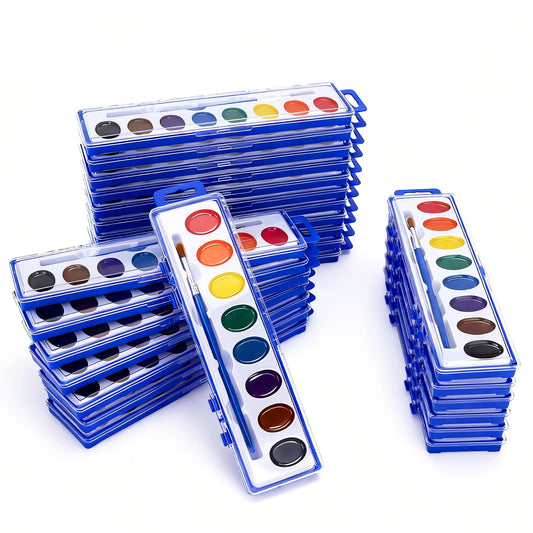 JEAWIWI watercolor set with 8 colors and brush for classroom projects.