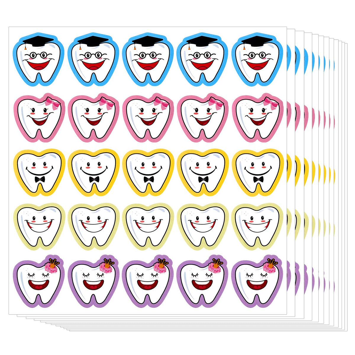 Jecery tooth stickers five designs pack for classroom rewards and party favors.