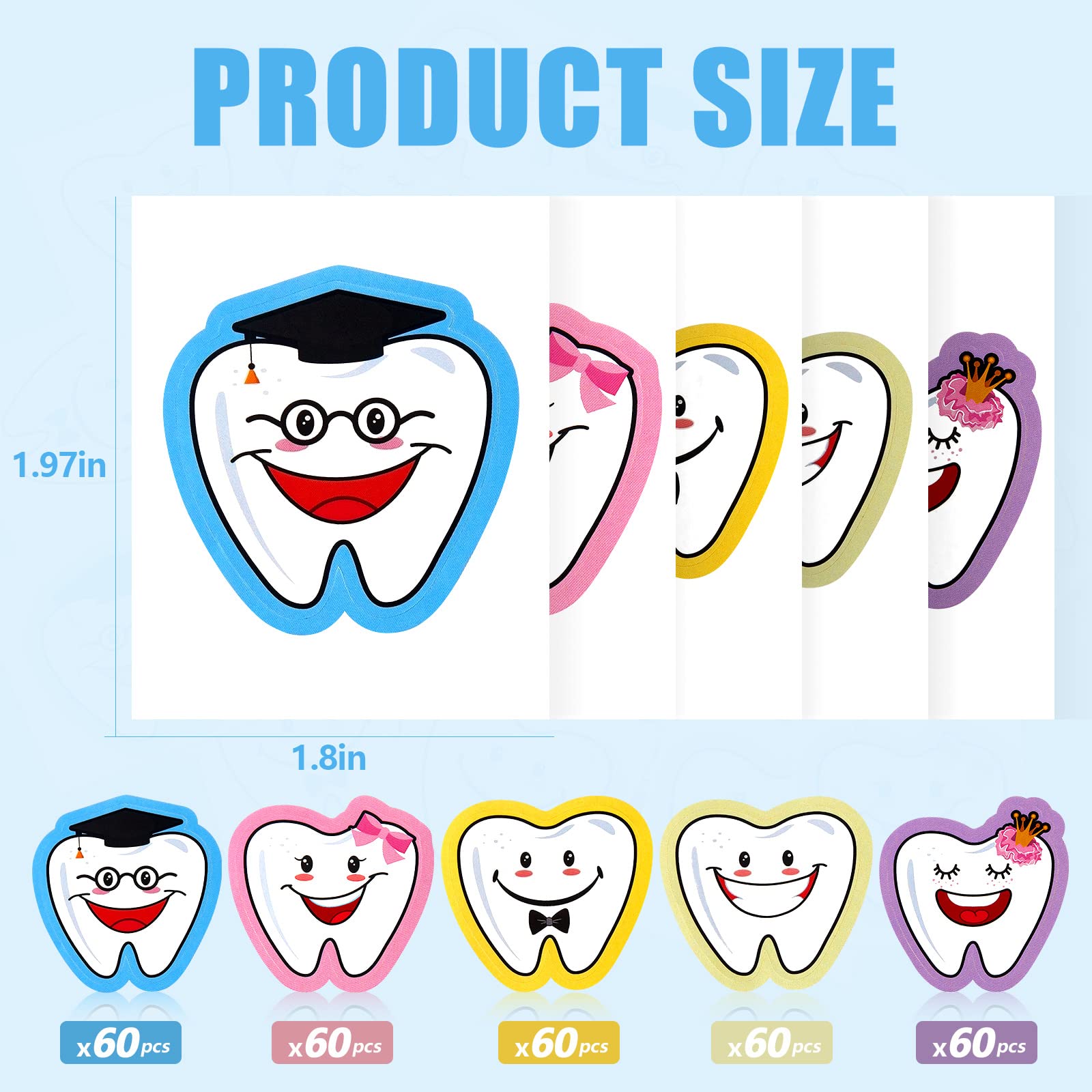 Jecery teeth shaped stickers brighten kid friendly spaces on walls and windows.
