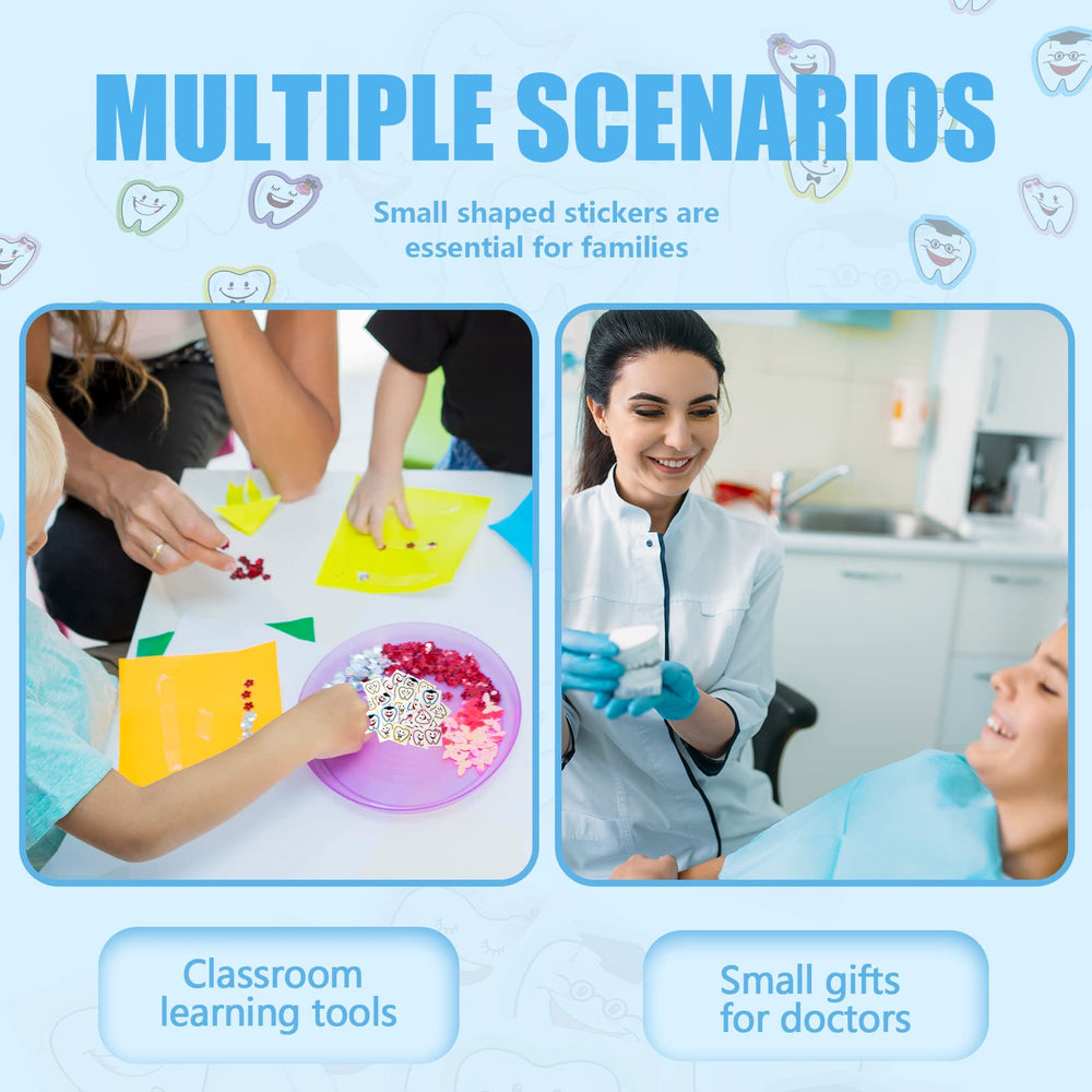 Jecery tooth shaped designs with colorful expressions attract kids during activities.