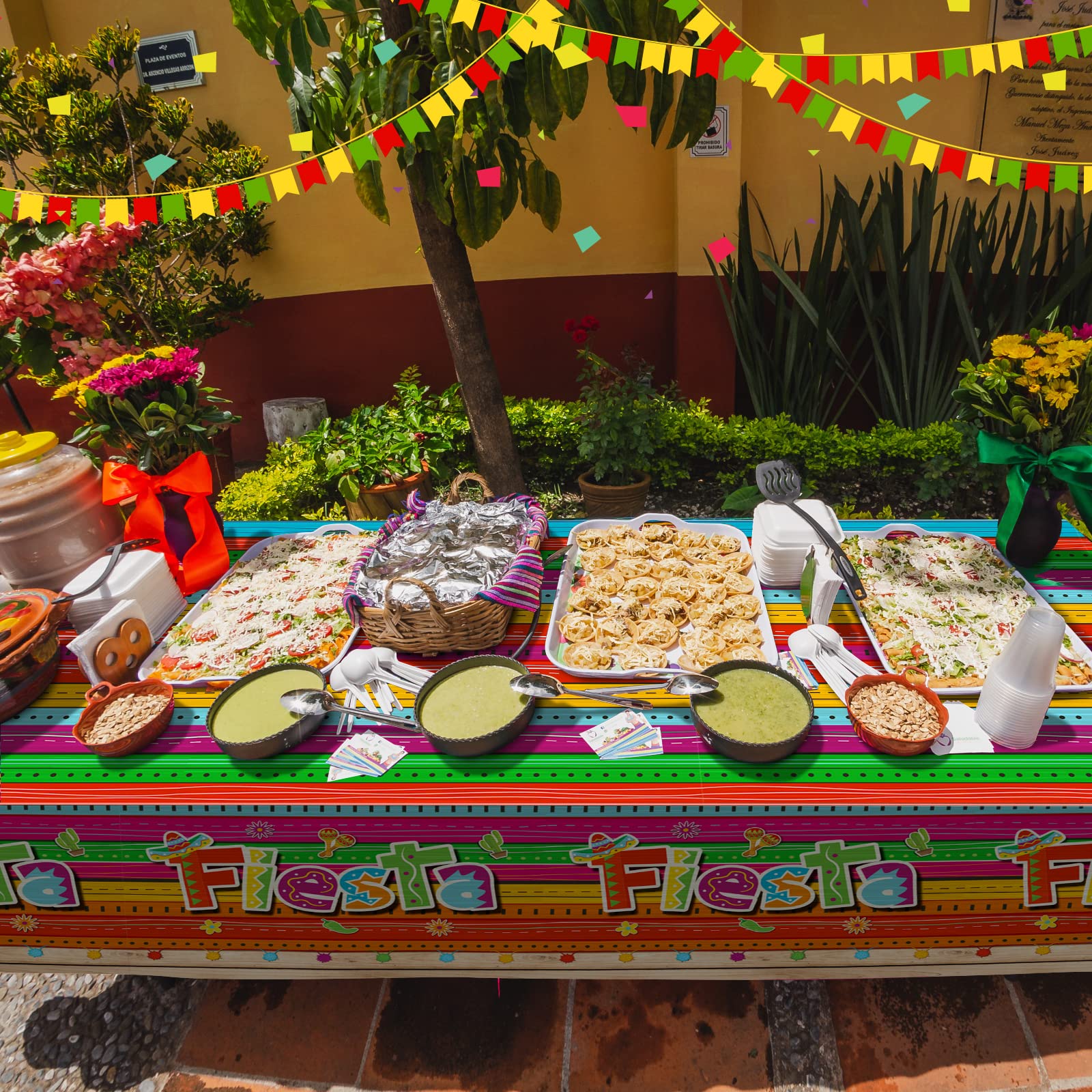 Jectivs outdoor-friendly fiesta tablecloth protects tables outdoors