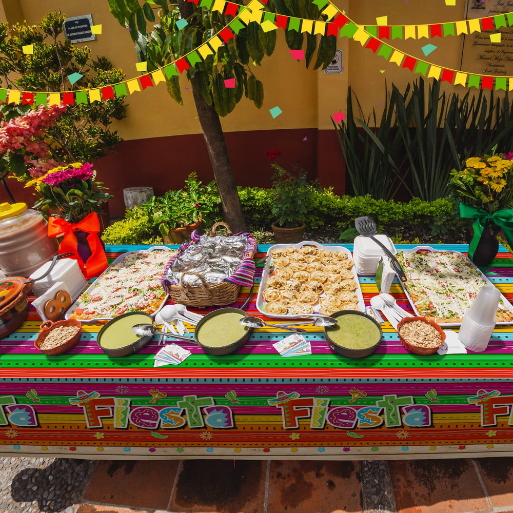 Jectivs outdoor-friendly fiesta tablecloth protects tables outdoors