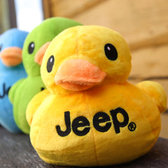 Gift-ready Jeep Text Logo Duck Plush in yellow for Jeep enthusiasts.