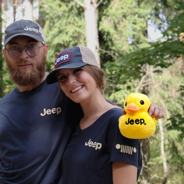 Licensed Jeep Merchandise tag on the duck plush for authentic collectibles.