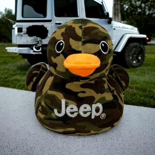 Jeep Text Logo Duck plush, camo pattern, cozy decor for display and play