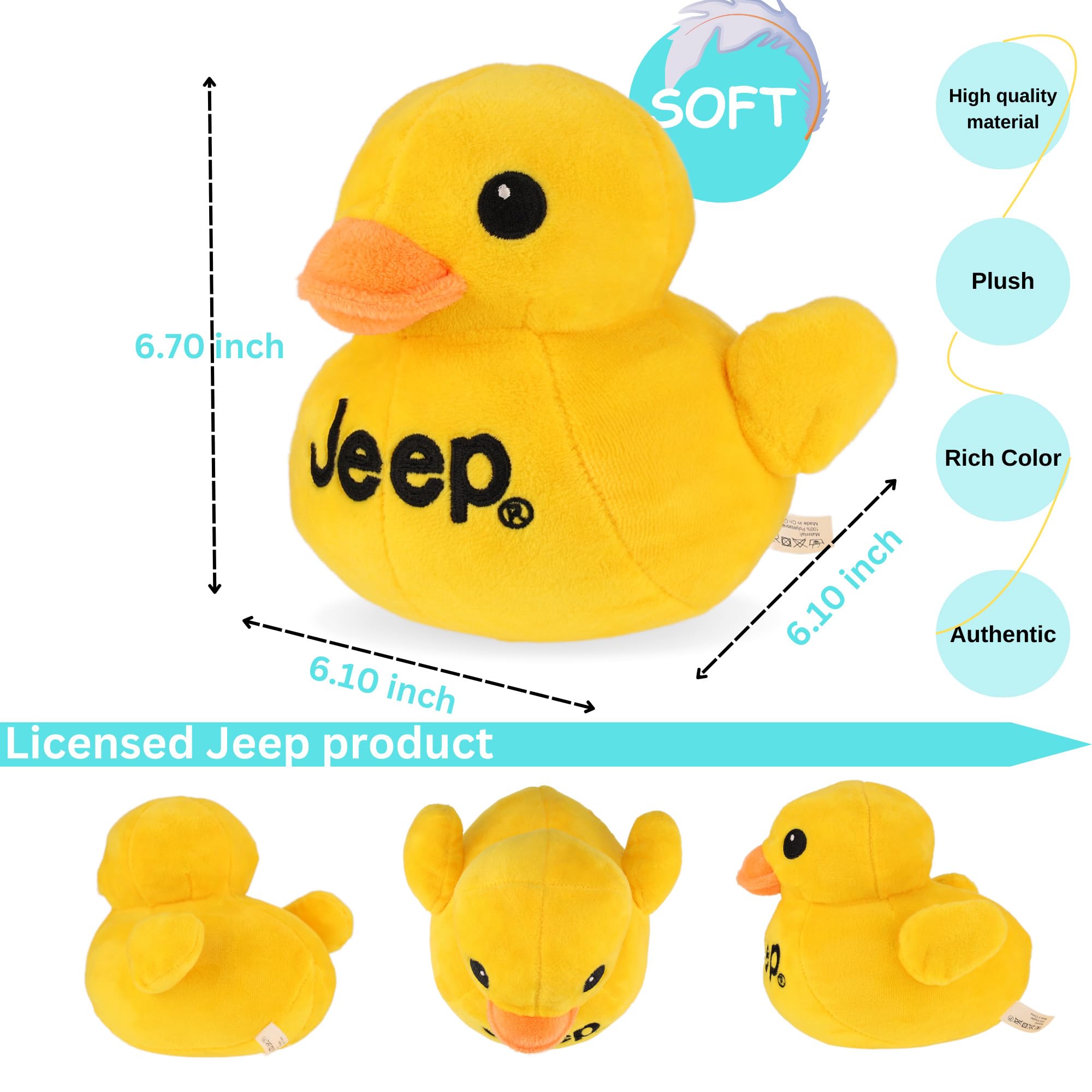 Close-up of the Jeep Text Logo Duck Plush face showing soft fabric and stitching.