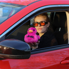 Jeep Text Logo Plush Duck Pink fabric texture emphasizes plush softness