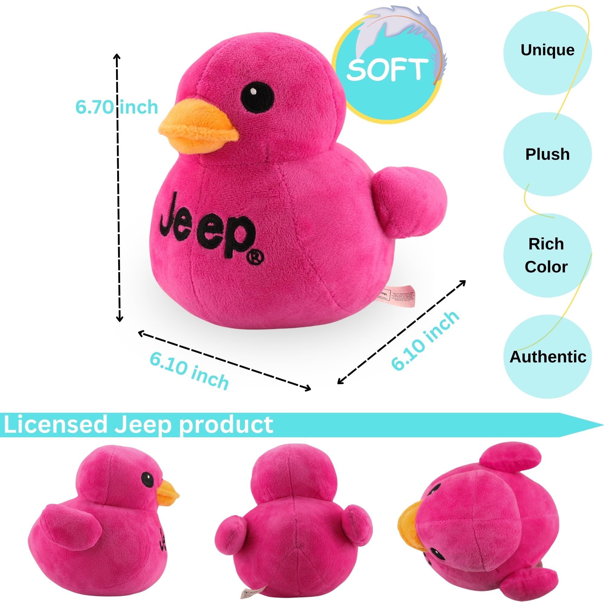 Jeep Text Logo Plush Duck Pink side view ideal for shelf display