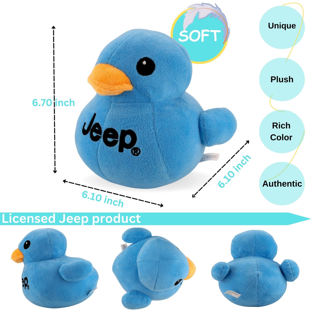 Jeep plush duck blue side view, a fun collectible for enthusiasts and decor.