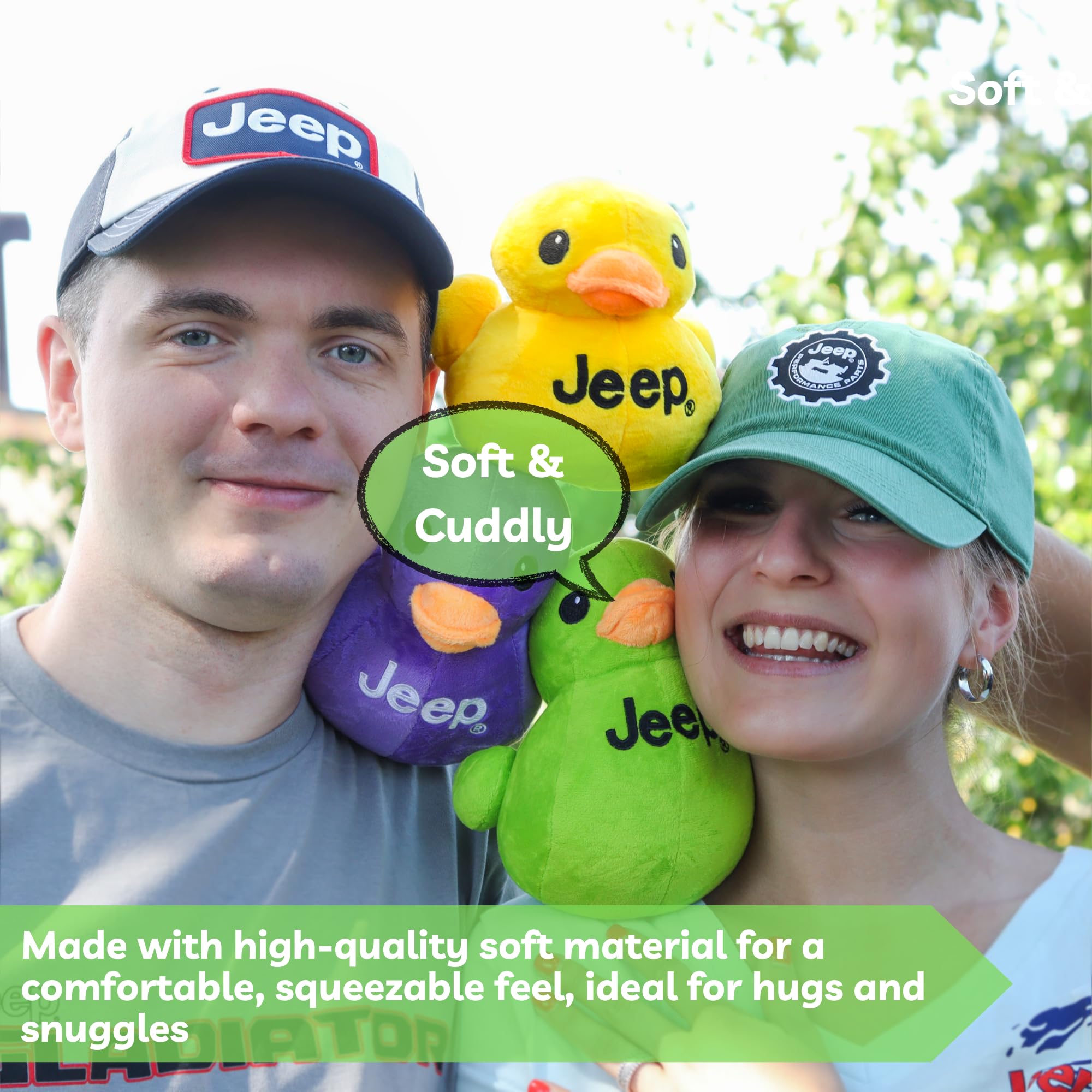 Jeep Text Logo Plush Duck Green collectible display piece for fans.