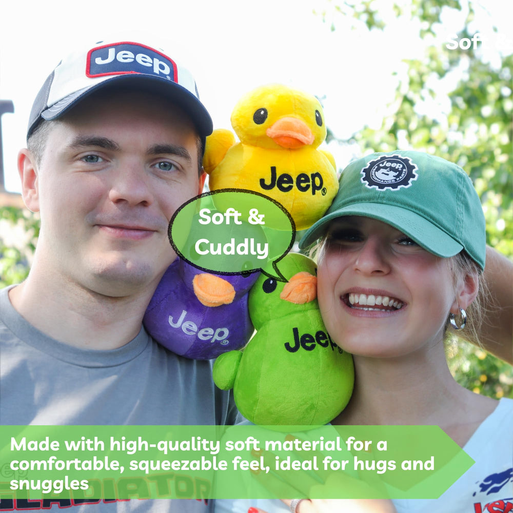 Jeep Text Logo Plush Duck Green collectible display piece for fans.