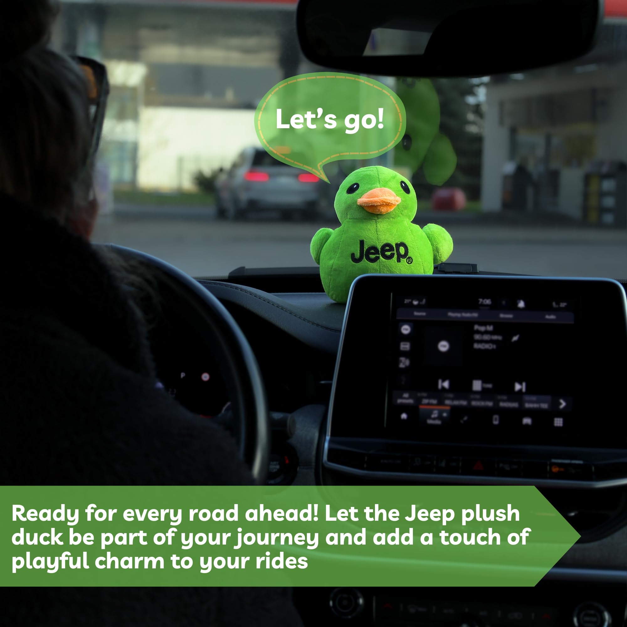 Jeep Text Logo Plush Duck Green gift-ready packaging invites gifting.