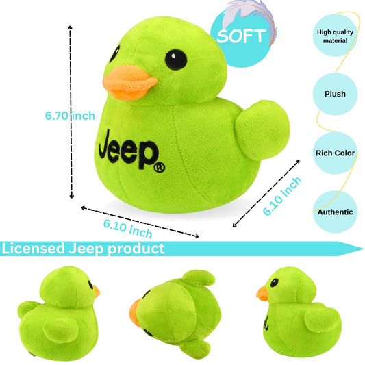 Jeep Text Logo Plush Duck Green side view, ideal as a playful shelf accent.