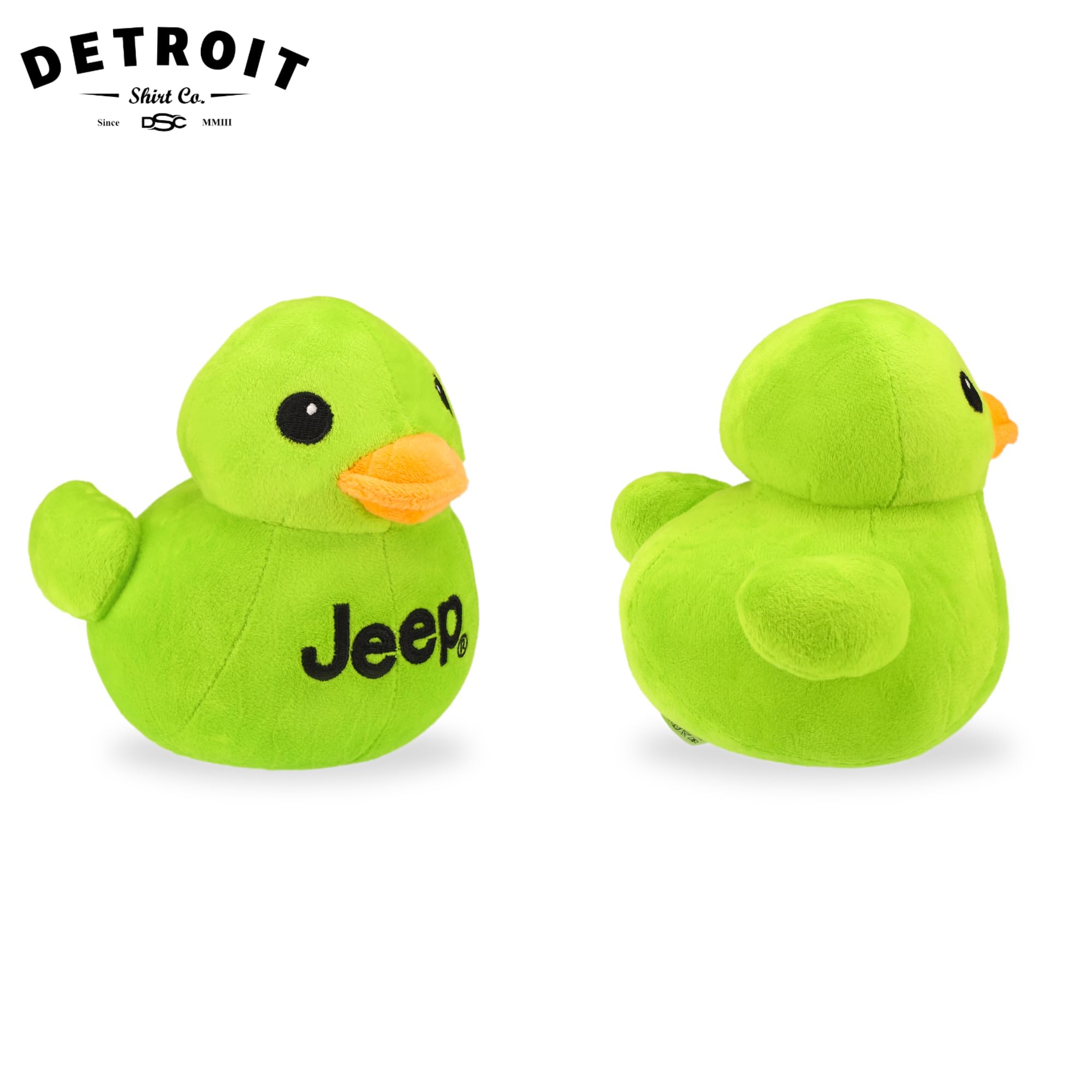 Jeep Text Logo Plush Duck Green soft-material makes for comforting hugs.