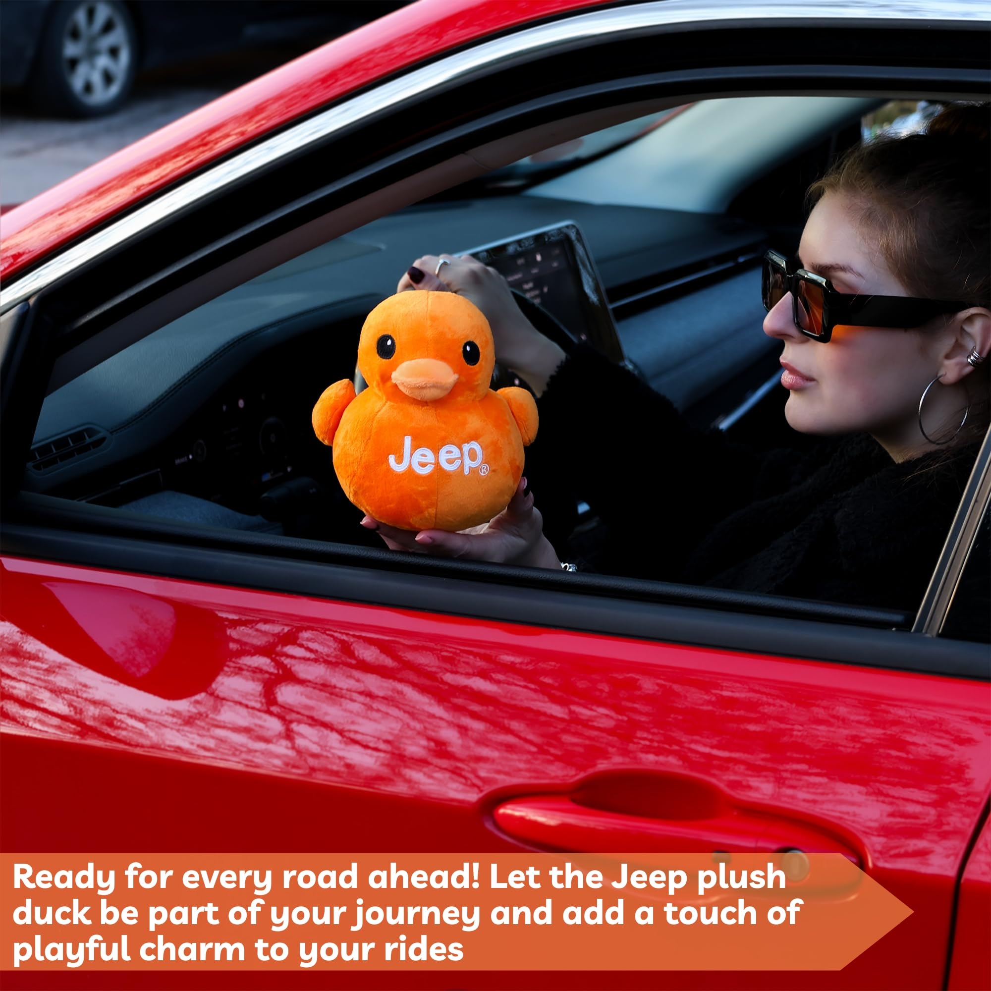 Jeep Text Logo stuffed duck orange, embossed logo detail, authentic licensed design