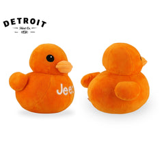Jeep Text Logo stuffed duck orange, playful pose, great desk companion