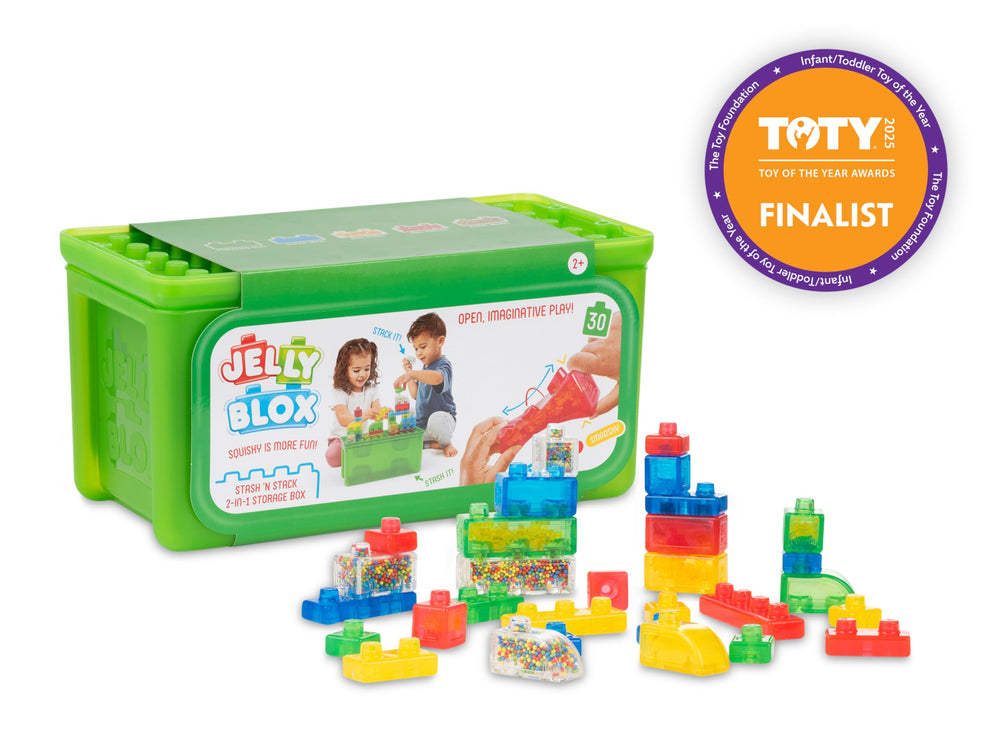 Jelly Blox built-in building plate supports versatile construction.