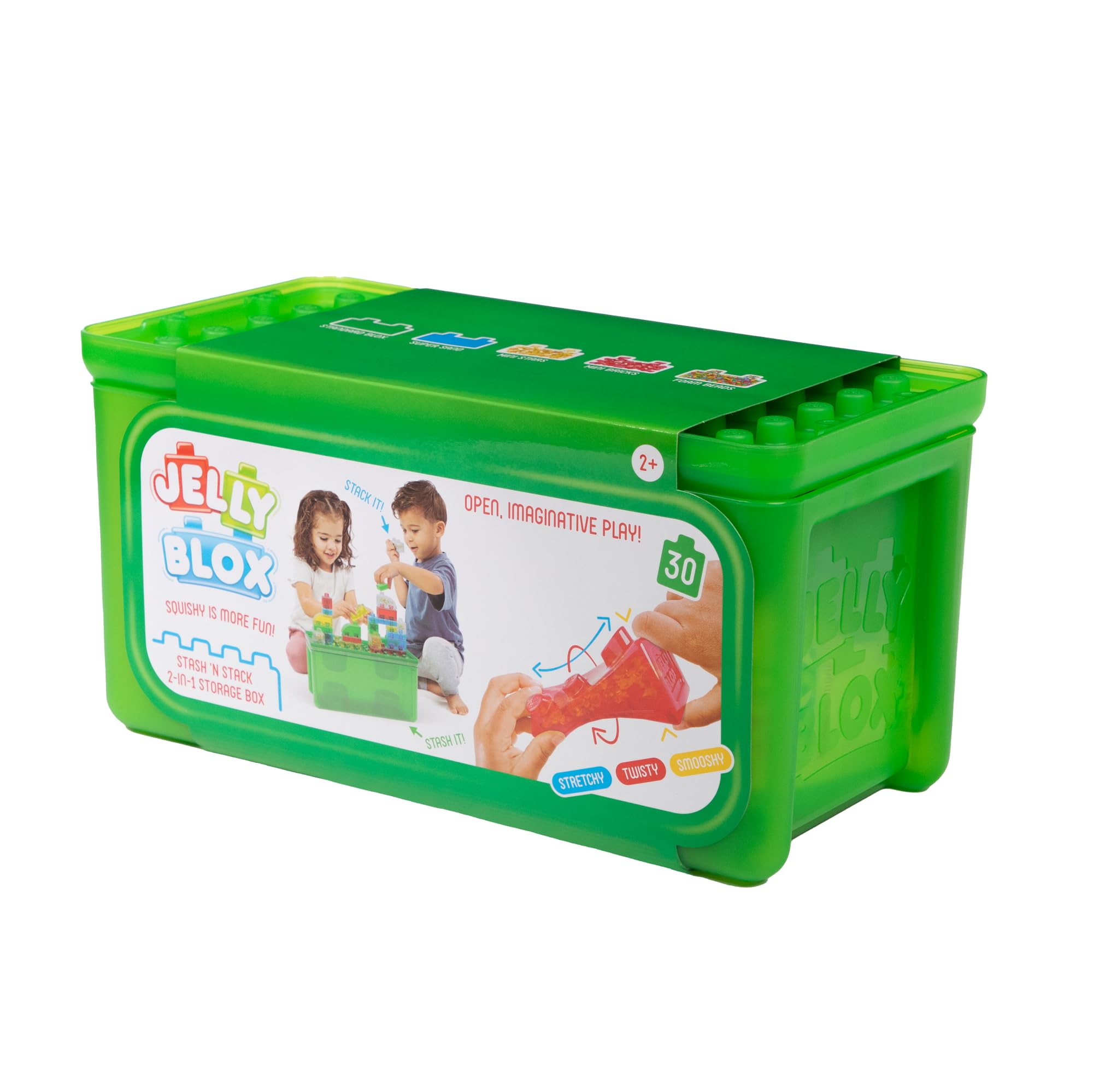 Jelly Blox stackable design enables quick setup and tidy storage.