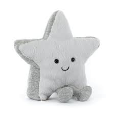 Jellycat Amuseable Silver Star plush with soft shimmer for cozy play and festive decor.