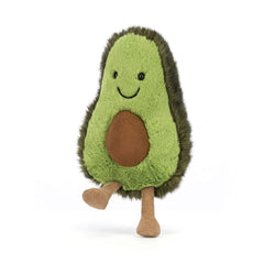 Jellycat Amuseables Avocado close-up reveals the speckled two-tone jacket.