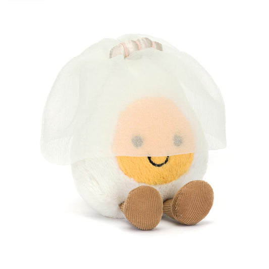 Jellycat Amuseables Boiled Egg Bride front view, soft cuddle plush for gifting