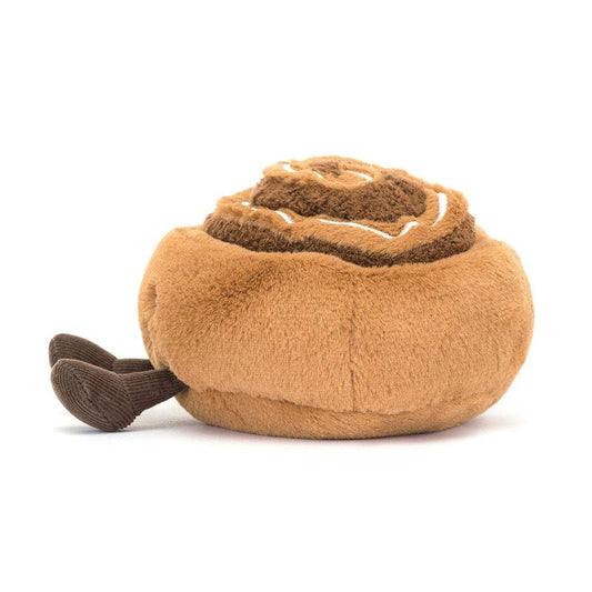 Jellycat Amuseables Cinnamon Bun featuring corduroy feet for textured play