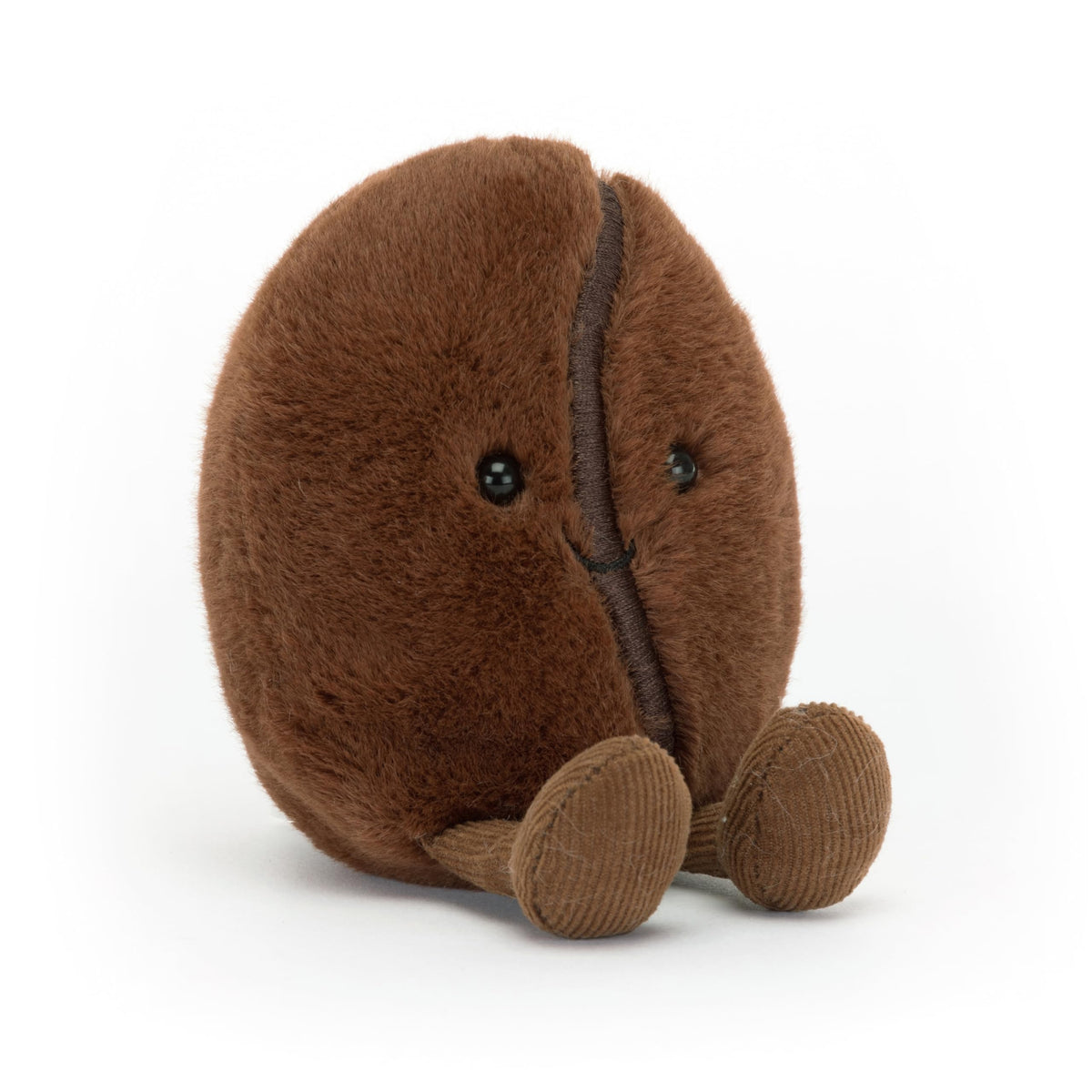 Jellycat Amuseables Coffee Bean with russet outer fur, a cozy kitchen counter companion.