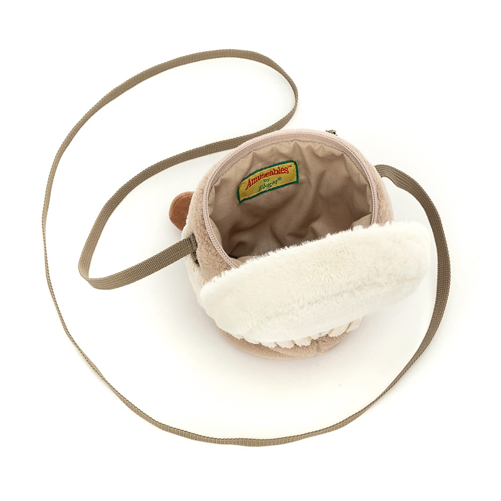 Jellycat Amuseables Coffee-To-Go compact design fits phone, wallet, and keys.