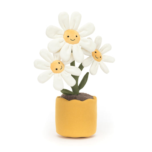 Jellycat Amuseables Daisy Pot in yellow linen pot offers nursery-ready decor.