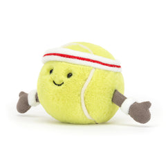 Jellycat Amuseables Tennis Ball scene on a playful doubles setup.