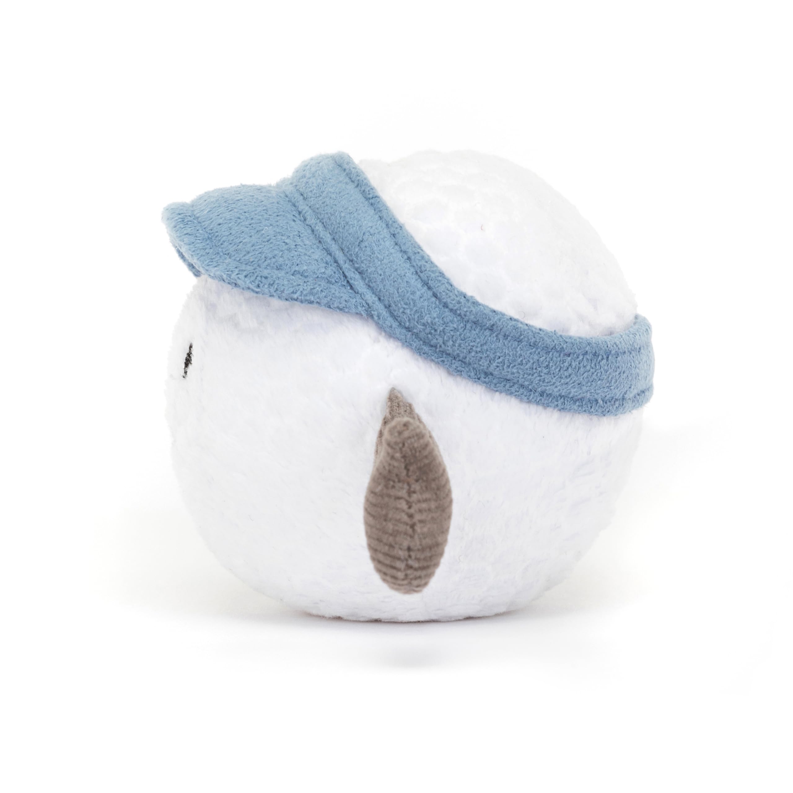 Jellycat Amuseables Golf Ball toy side view showing the playful visor detail.