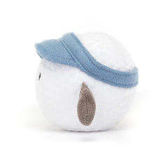 Jellycat Amuseables Golf Ball toy side view showing the playful visor detail.