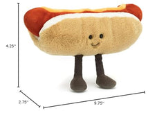 Jellycat Amuseables Hot Dog seated pose suitable for lunchbox adventures.
