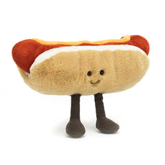 Jellycat Amuseables Hot Dog cocoa boots with tiny decorative details.