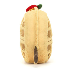 Jellycat Amuseables Rene Waffle with textured strawberry, inviting gentle themes of pretend treats.