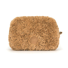 Jellycat Bartholomew Bear plush pouch close-up of soft materials