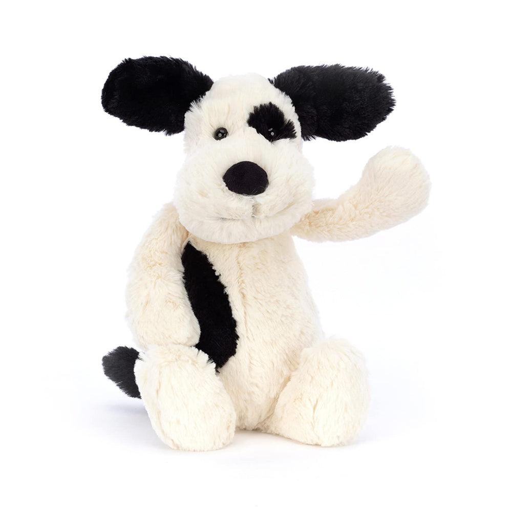 Jellycat Bashful Puppy side view shows balanced proportions for cuddling