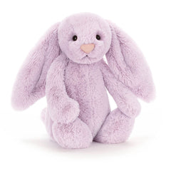 Jellycat Bashful Lilac Bunny 12-inch plush, velvet-soft fur for cozy cuddles.