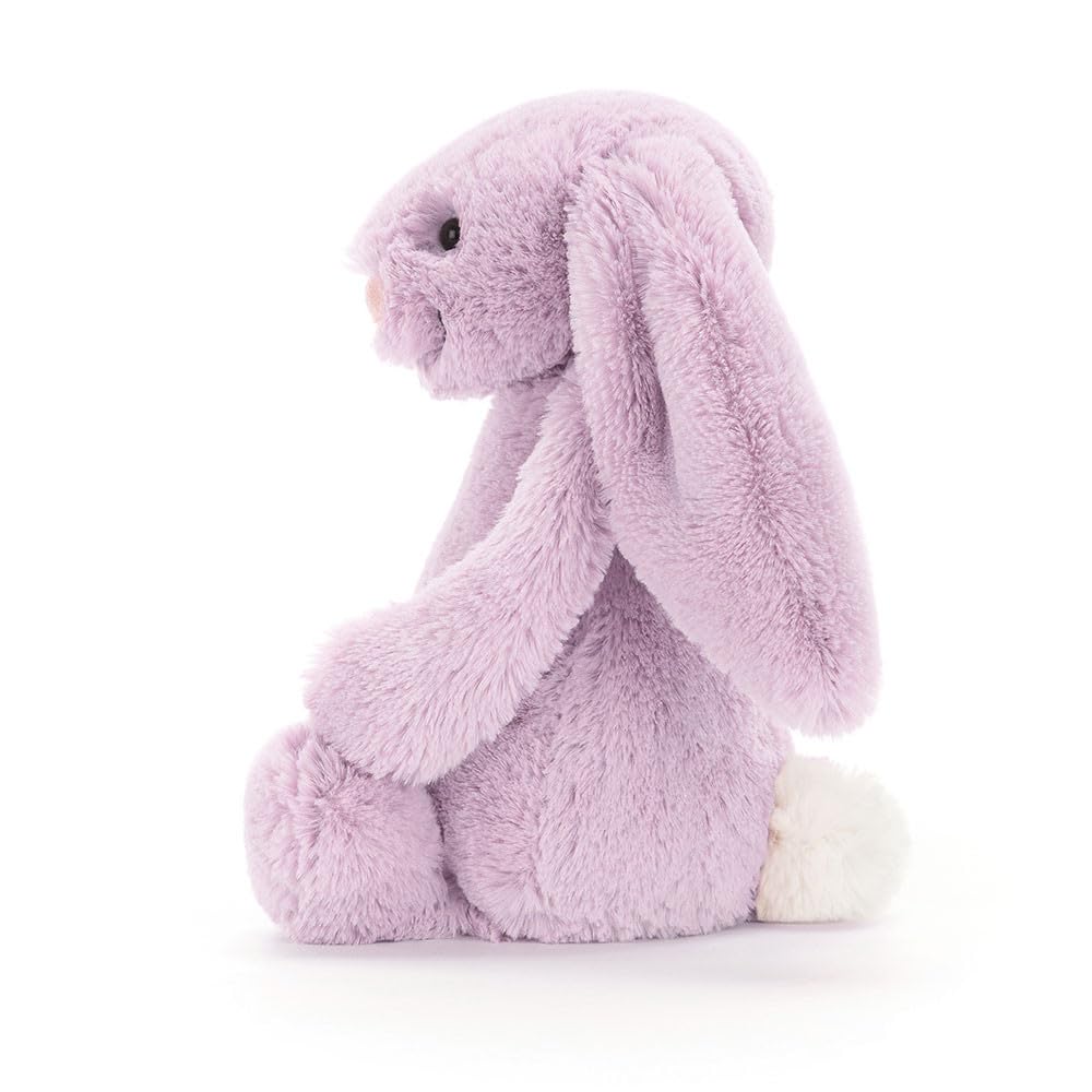 Jellycat Bashful Lilac Bunny close-up with soft fur highlighting premium fabric.