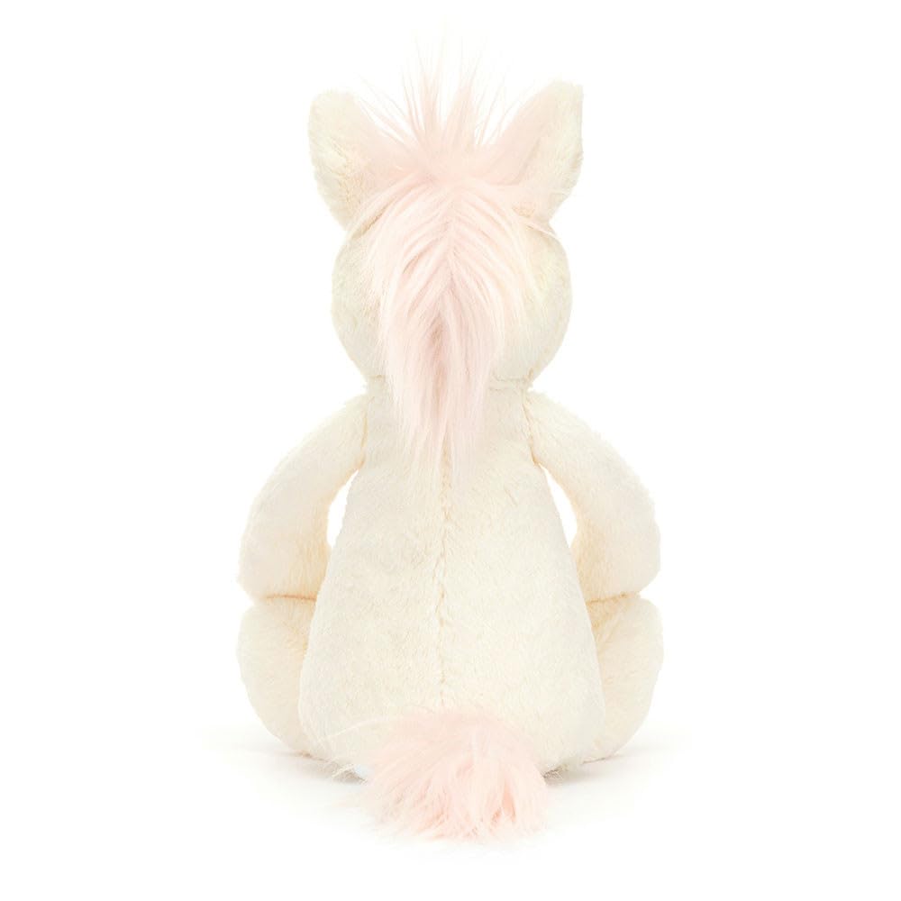 Jellycat Bashful Unicorn Little care guide image, emphasizing hand wash and gentle cleaning.